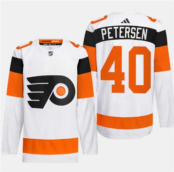 Mens Philadelphia Flyers #40 Cal Petersen White 2024 Stadium Series Stitched Jersey Dzhi